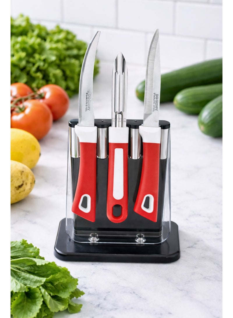 Decent 3 Pcs Kitchen Knife Set - Non Stick Knife Set without stand | Stainless Steel Blades - Rust-resistant | Plain Knife 21.2 cm, Laser Knife 21.2 cm & Peeler 18.8 cm - Image 2